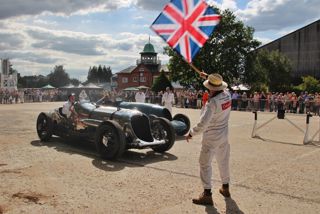 Brooklands Museum Surrey Reunion Napier Railton Finishing Straight Race Start British Flag